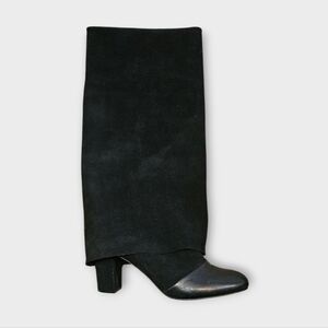 See By Chloe Black Suede & Leather Fold Over Heeled Boots
